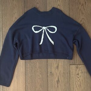 Edikted Navy Sweater with White Bow Accent